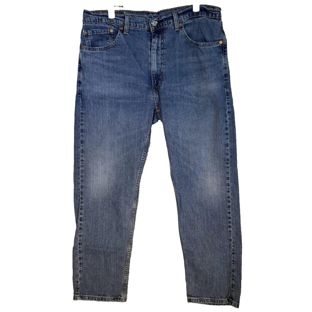 Levis 505 Jeans Mens 36x30 Blue Straight Leg Stretch Denim Regular Fit Zip Fly